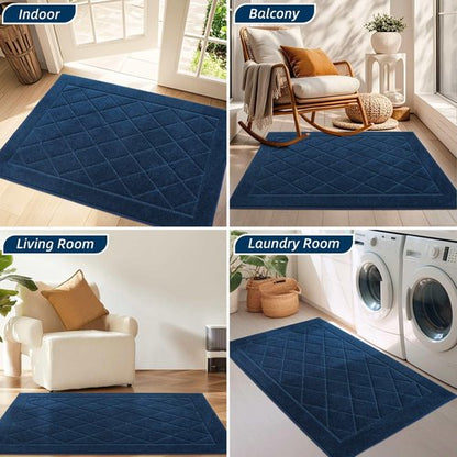 BEQHAUSE Dirt Trapper Door Mat 20" x 32", Doormat Non-Slip Entryway Rugs Washable, Dog Door Mat Stain Resistant and Absorbent Welcome Floor Mat for Front Back Door, Mud Wet Shoes & Paws, Navy Blue