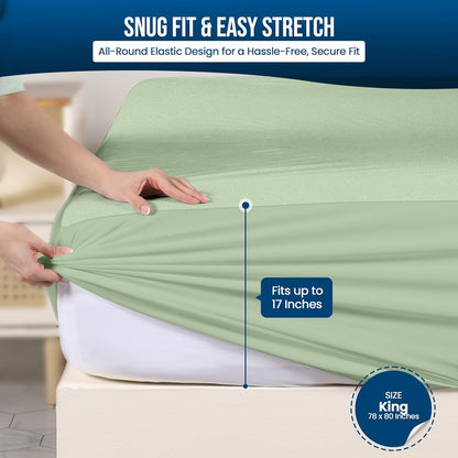Utopia Bedding Waterproof King Size Mattress Protector - Premium 200 GSM Terry Cover, Soft & Breathable, Fitted with 17" Deep Pockets (Sage)