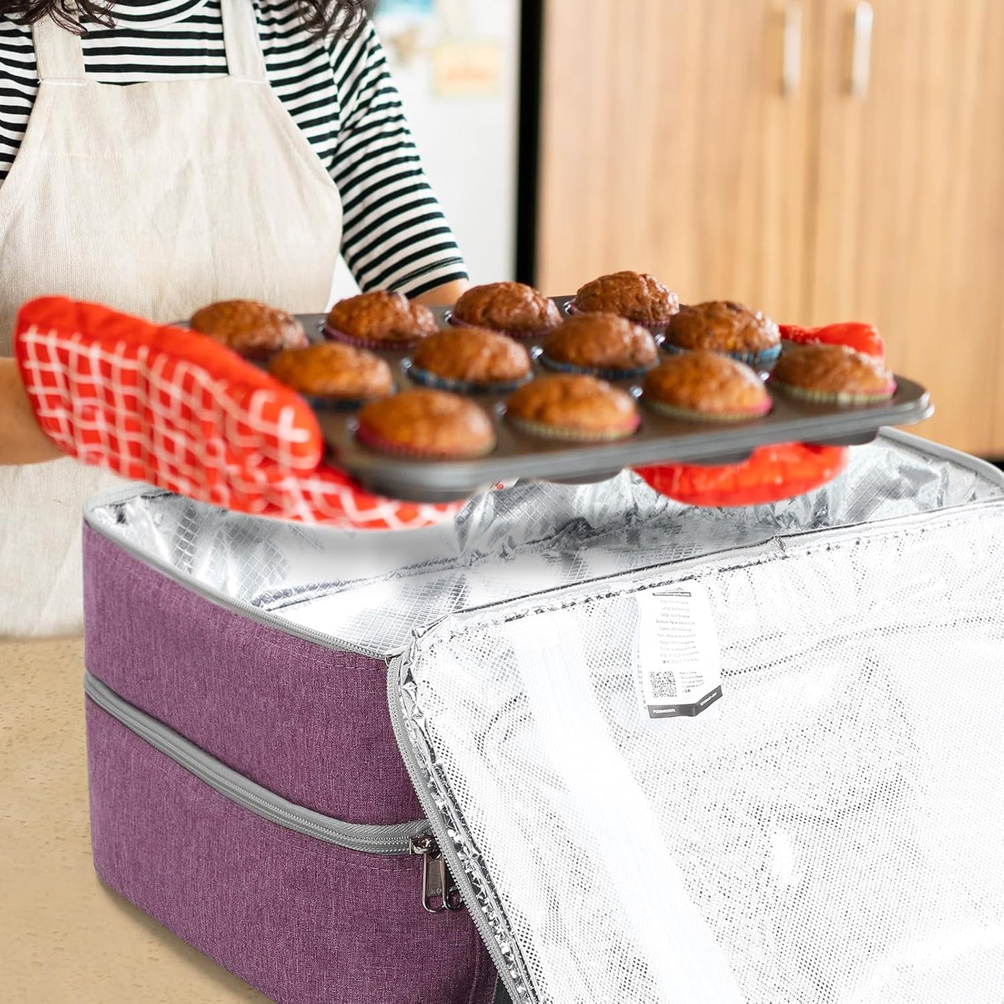 MIER Insulated Casserole Carrier - Thermal Holder for 9"x13" Dishes | Perfect for Potlucks & Picnics - Purple