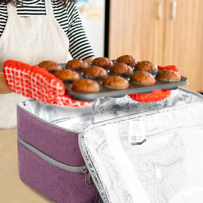 MIER Insulated Casserole Carrier - Thermal Holder for 9"x13" Dishes | Perfect for Potlucks & Picnics - Purple