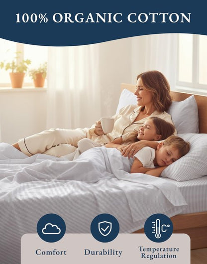 LANE LINEN 100% Organic Printed Cotton Sheets Twin Size, Classic Ticking Stripe Print (Available in Variety of Prints) Soft & Comfy Low Pill Fade Resistant Naturally Cooling Machine wash Twin Sheets