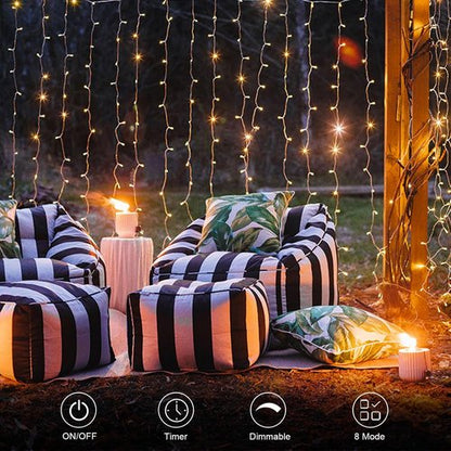 Echosari 300 LED Curtain Lights - Battery Operated Fairy Lights with Remote Timer | 9.8ft x 9.8ft Warm White for Bedroom, Patio, Wedding Décor