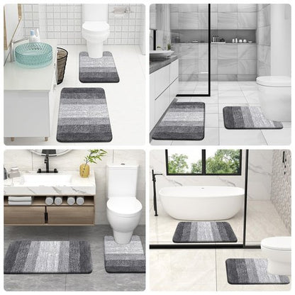 OLANLY Bathroom Rug Set 2 Piece, Soft Absorbent Microfiber Bath Mats and U-Shaped Contour Toilet Rug, Non-Slip, Machine Wash Dry, Plush Shaggy Bath Mats for Bathroom (24"x16"+24"x20", Grey)