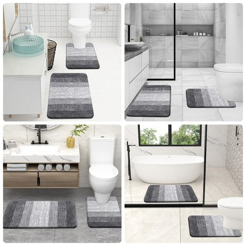 OLANLY Bathroom Rugs Sets 3 Piece, Soft Absorbent Microfiber Bath Mats and U-Shaped Contour Toilet Rug, Machine Wash Dry, Plush Shaggy Bath Mat Set for Bathroom (30"x20"+24"x16"+24"x20", Grey)