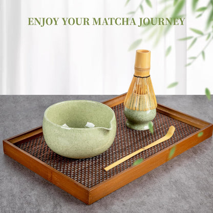 YIBO Matcha Whisk Set - Complete Ceramic Matcha Making Kit with Bamboo Whisk & Accessories | Mottled Green