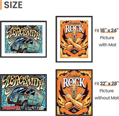 Upsimples 22x28 Poster Frame - Versatile Display for 18x24 Pictures with Mat or 22x28 Without - Black, 1 Pack