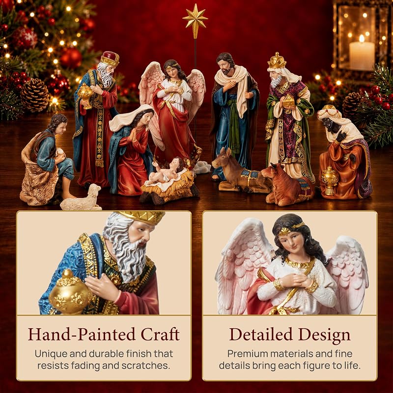 Nativity Sets for Christmas Indoor 13-Piece Display, 5.9 Inch - Variation: 5.9inch