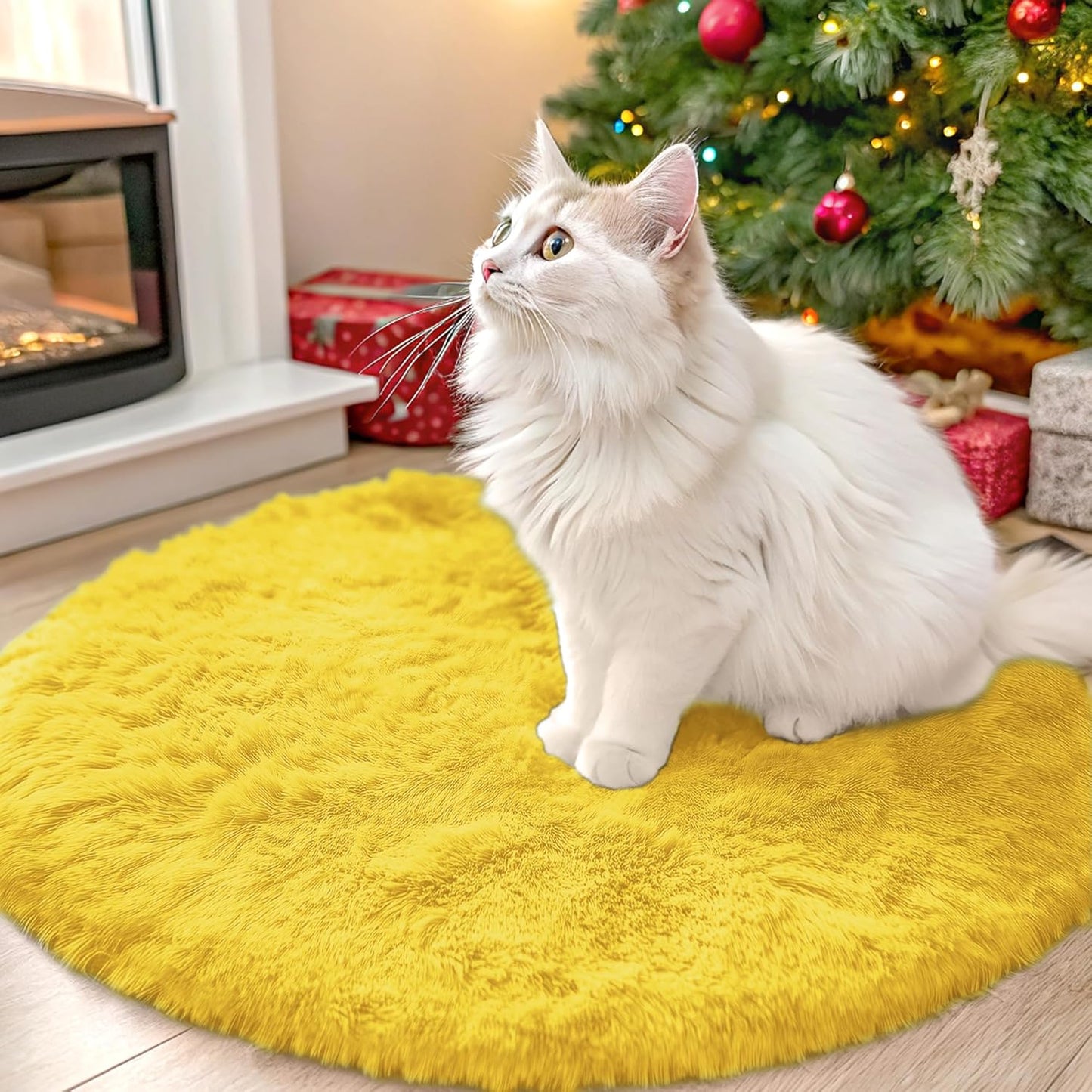 OLANLY Yellow Round Area Rug - Soft, Fluffy, Machine Washable 2 ft Circle Carpet for Bedroom & Nursery Decor
