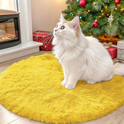 OLANLY Yellow Round Area Rug - Soft, Fluffy, Machine Washable 2 ft Circle Carpet for Bedroom & Nursery Decor