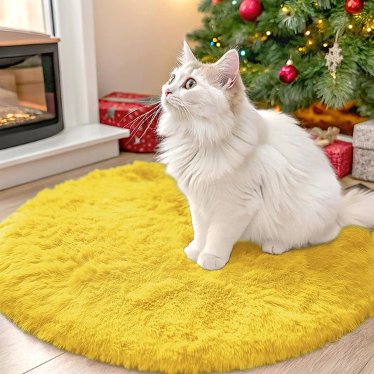OLANLY Yellow Round Rugs for Bedroom - Machine Washable, 2 ft Circle Area Rugs for Living Room, Soft and Fluffy Shaggy Carpet for Teen Girl and Boys, Nursery Rooms, Dorms, Home Decor Aesthetic