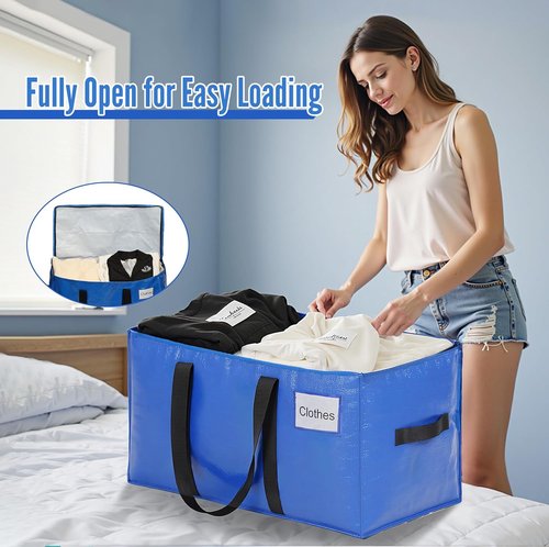 BAGAIL Heavy Duty Moving Bags - Extra Large Storage Totes with Strong Handles | 6 Pack in Blue