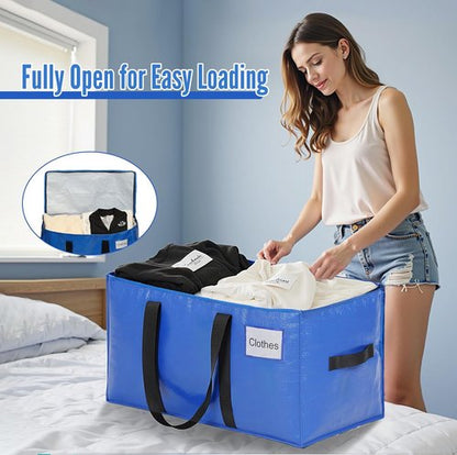 BAGAIL Heavy Duty Moving Bags - Extra Large Storage Totes with Strong Handles | 6 Pack in Blue
