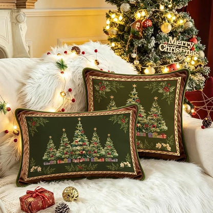 Green Christmas Tree Pillow Cover 20x20 — Velvet Throw Pillow Case, Hidden Zipper, 100% Plush Polyester, Floral Variation