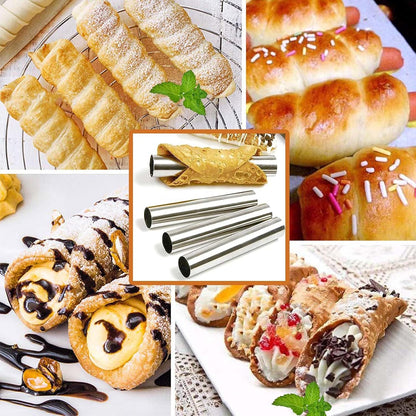Skiennix Non-Stick Cream Horn Molds - 6 Pcs Stainless Steel Cannoli Tubes, 4.92 Inch Size for Baking