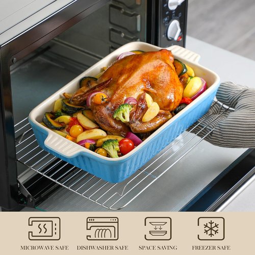MALACASA Casserole Dishes - Porcelain Bakeware Set of 4 with Handles - Deep Rectangular Lasagna Pans in Blue (9.4"/11.1"/12.2"/14.7")