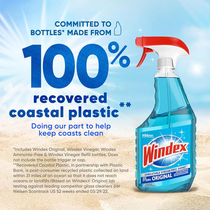 Windex Glass & Window Cleaner Spray Bundle - Original Blue Scent | 23 Fl Oz Spray & 32 Fl Oz Refill