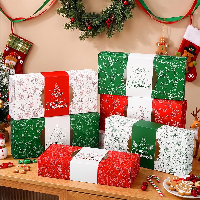 Christmas Cookie Boxes 24-Pack 12 x 5.5 x 2.5 in Assorted Gift Boxes Set