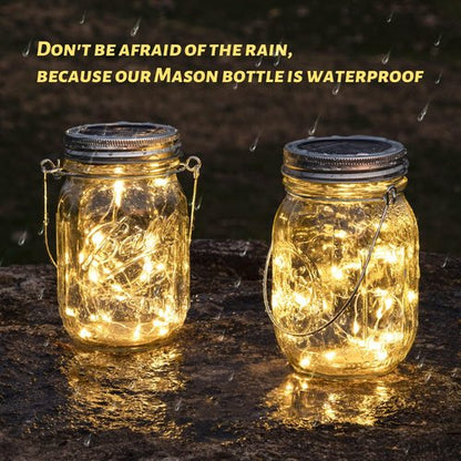 HXWEIYE Solar Mason Jar Lights - 30 LED Waterproof Fairy Lanterns with Jars & Hangers | Warm White for Outdoor Decor