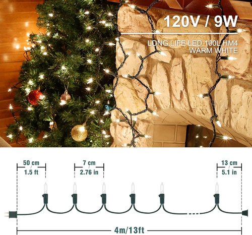 Hopolon 13ft 50 Clear Mini Christmas String Lights - Connectable Indoor/Outdoor Decor | Warm White