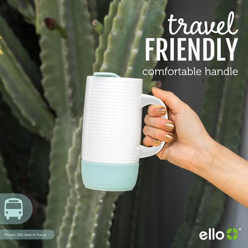 Ello Jane 18oz Ceramic Travel Mug - Splash-Resistant Lid & Built-in Coaster | BPA Free, Dishwasher Safe, Yucca