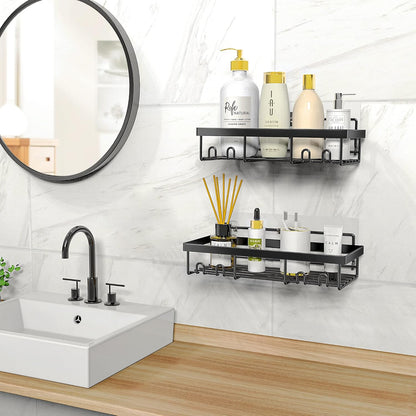 Moforoco Shower Caddy - Self-Adhesive Black Bathroom Shelf Organizer for Home & RV | Essential Storage Solution