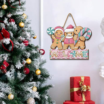 Gingerbread Christmas Wreath 12×9 Inch Wooden Wall Sign