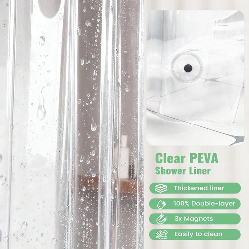 Dynamene Extra Long Shower Curtain and Liner Set - 96 inch Tall Waffle Fabric, Waterproof Clear Liner, Heavy Duty Weighted Hotel Luxury Shower Curtains for Bathroom with 12 Hooks, 72x96, Sage Green