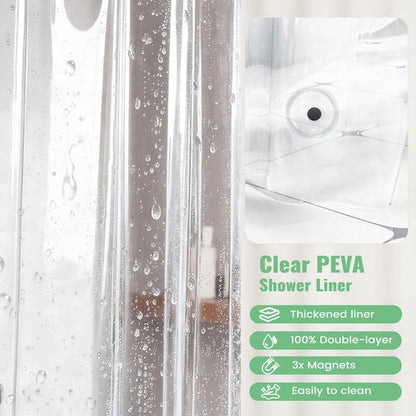 Dynamene Extra Long Shower Curtain and Liner Set - 96 inch Tall Waffle Fabric, Waterproof Clear Liner, Heavy Duty Weighted Hotel Luxury Shower Curtains for Bathroom with 12 Hooks, 72x96, Sage Green
