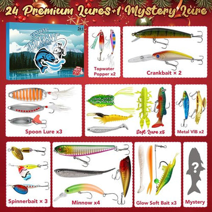 Fishing Advent Calendar 2025 - 24+1 Lures Set with Mystery Surprises | Perfect Gift for Men and Boys