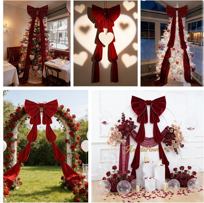 UQJE Giant 3D Velvet Ribbon Bows - Red Big Bow Valentine's Day Decorations | Tree Topper Decor for Parties
