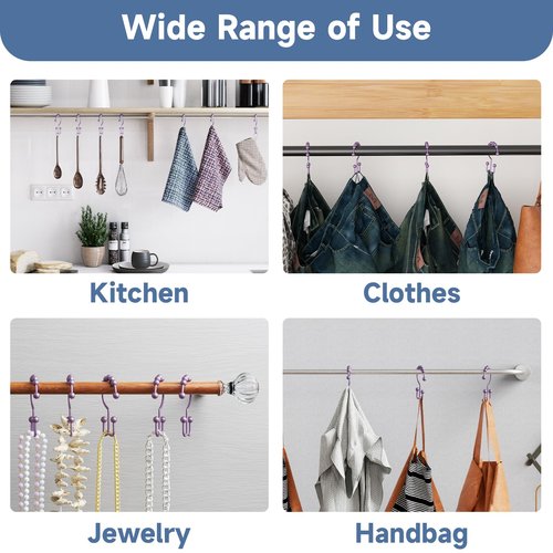 Titanker Shower Curtain Hooks Rings, Rust-Resistant Metal Double Glide Shower Hooks for Bathroom Shower Rods Curtains, Set of 12 Hooks - Greyish-Purple