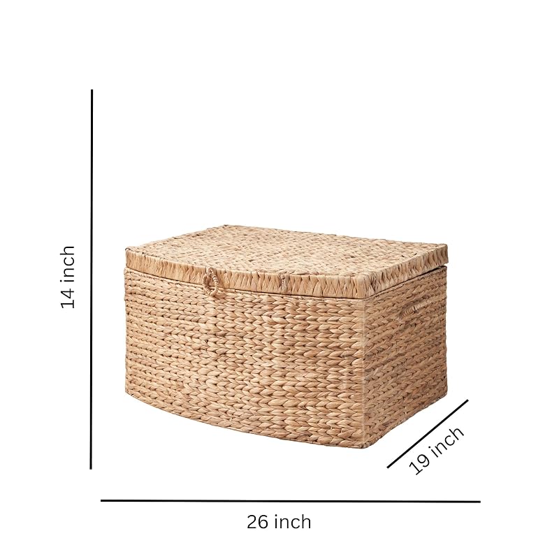 Natural Brown Rectangular Water Hyacinth Storage Trunk with Lid & Handles, 26"