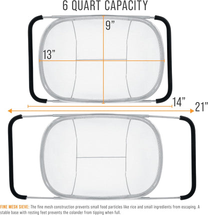 U.S. Kitchen Supply Stainless Steel Colander - 6-Quart Collapsible Design with Expandable Rubber Handles