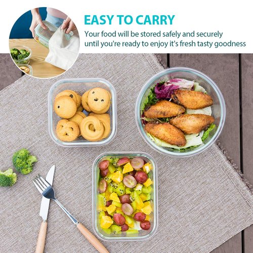 Bayco Glass Food Storage Containers with Lids, [24 Piece] Meal Prep, Airtight Bento Boxes, BPA Free & Leak Proof (12 lids & 12 Containers) - Blue