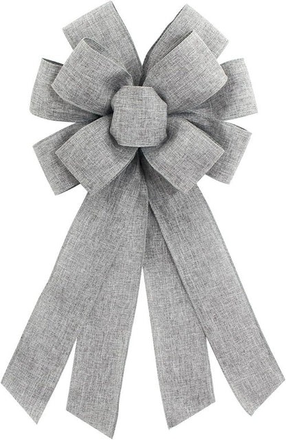 Grey Burlap Wreath Bow - 20 x 11 Inches | Perfect for Easter, Birthdays & Holiday Decor