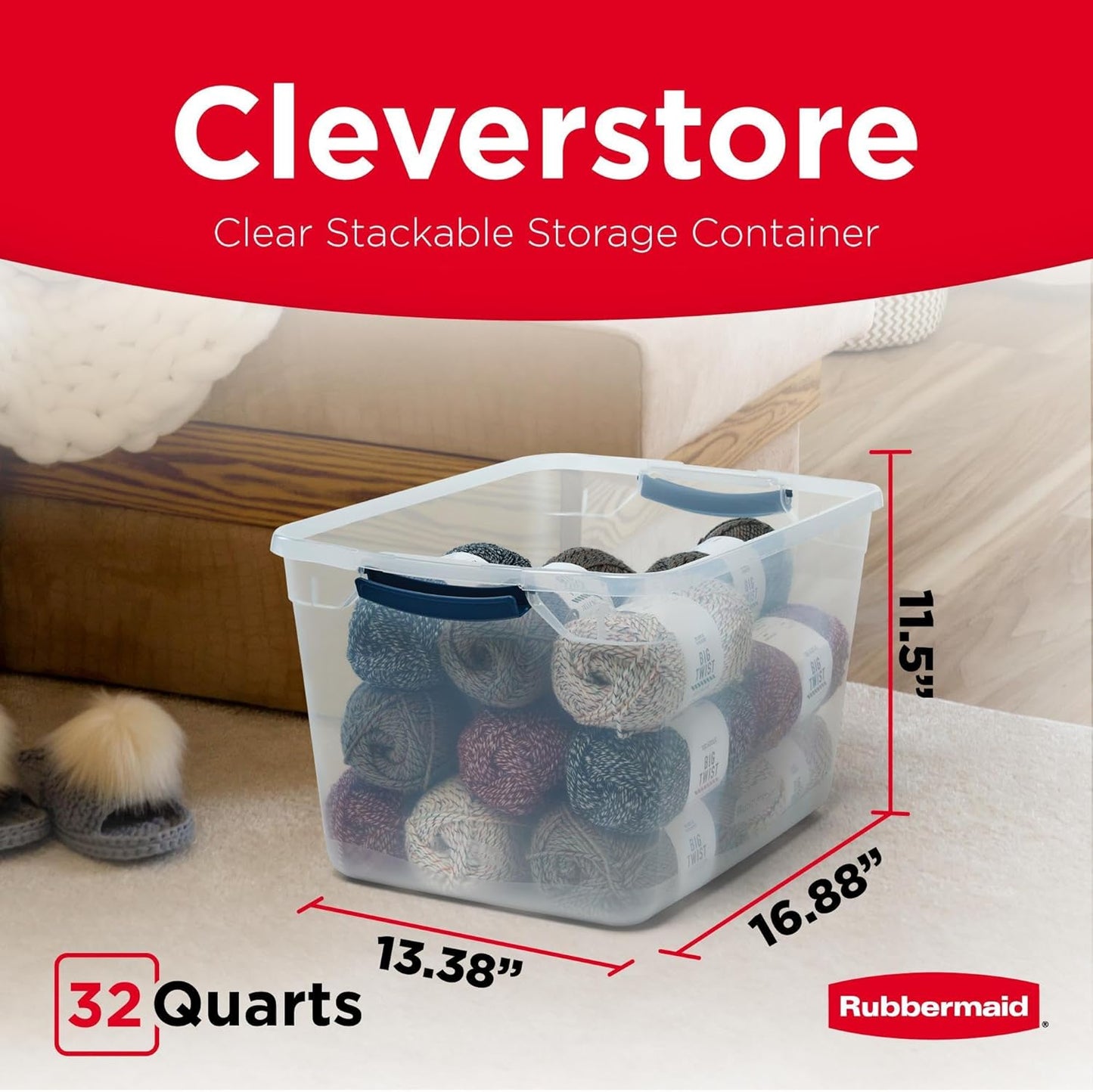 Rubbermaid Cleverstore Clear 32 Qt Storage Bins - Stackable Plastic Containers with Lids | Ideal for Home Organization