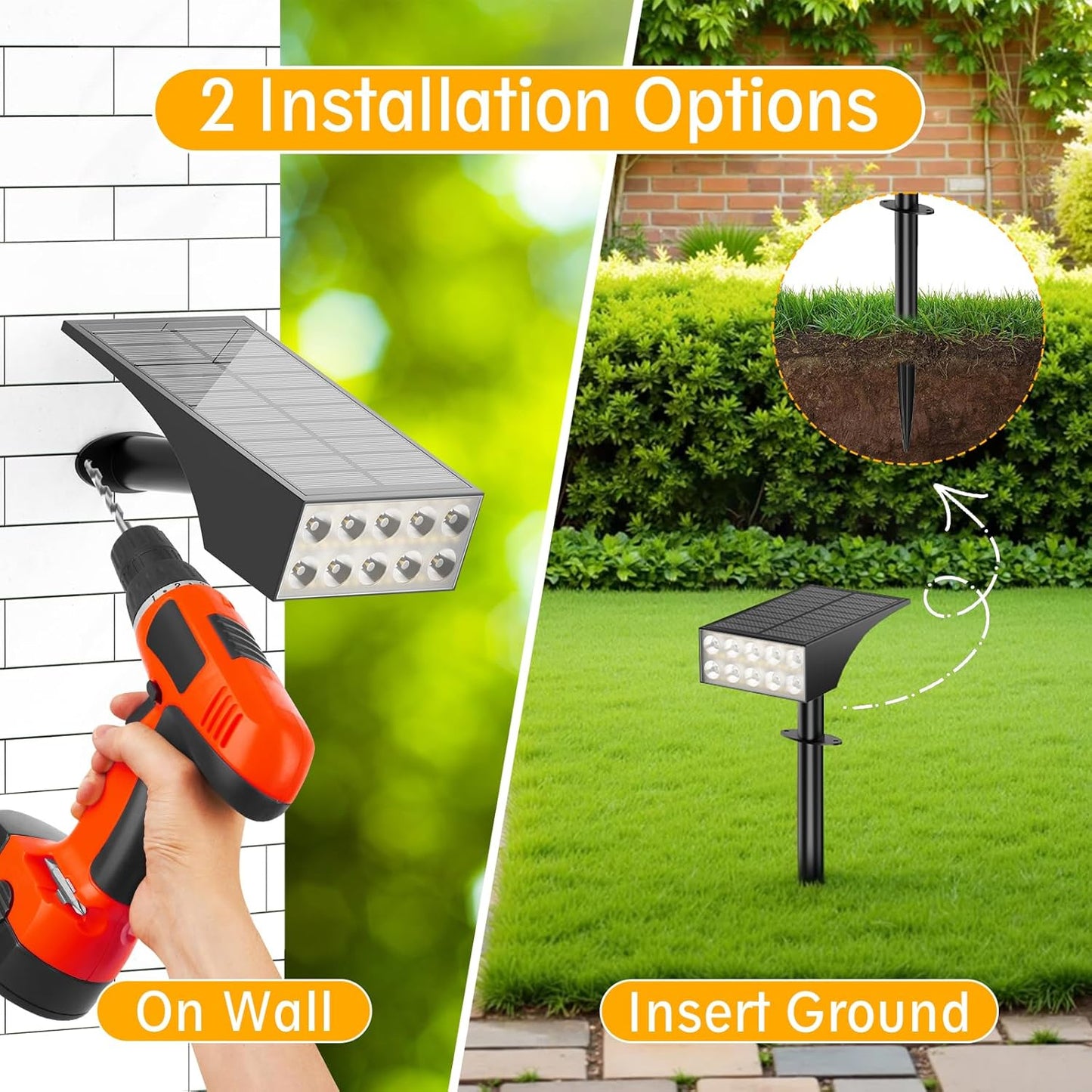 Solar Lights Outdoor Waterproof Ip68,2pack 4 Lighting Modes Solar Spot Lights Outdoor Auto On/Off Led Bulbs,Outdoor Solar Light Landscape Lighting for Garden, Yard, Pathway, House,Lawn,Tree