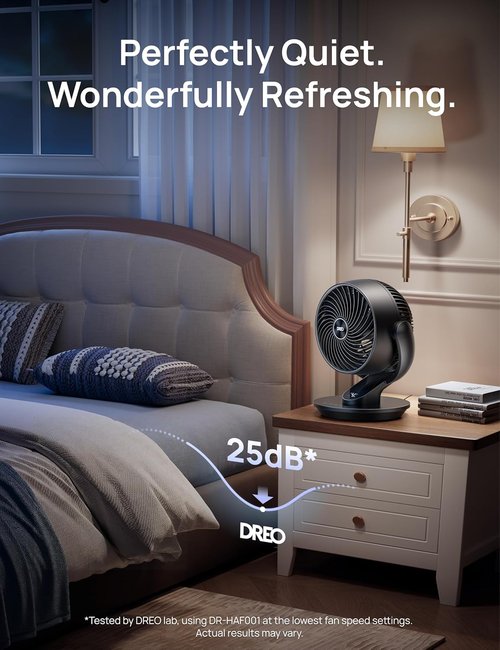 DREO 13-Inch Oscillating Table Fan - Ultra-Quiet Air Circulator with Remote | 120° Tilt & 4 Speeds