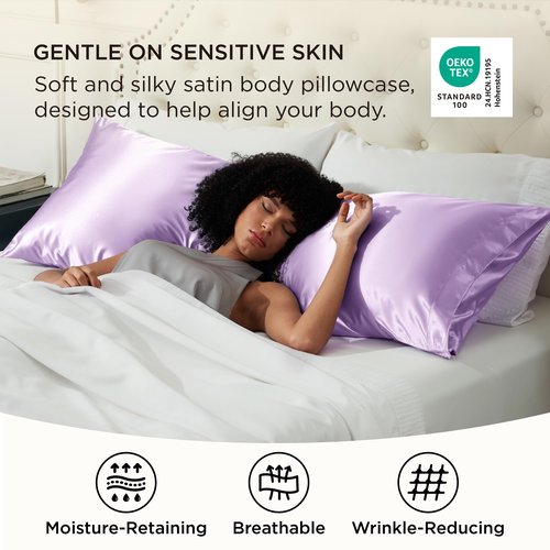 Bedsure Body Pillow Cover 20x54 Inches - Lavender Satin Similar to Silk Pillowcase for Hair and Skin, Cooling and Silky Long Body Pillow Pillowcase with Envelope Closure, Gifts for Women Men