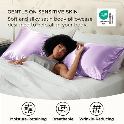Bedsure Body Pillow Cover 20x54 Inches - Lavender Satin Similar to Silk Pillowcase for Hair and Skin, Cooling and Silky Long Body Pillow Pillowcase with Envelope Closure, Gifts for Women Men