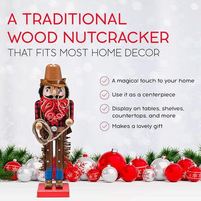 Christmas Western Cowboy Nutcracker – 14" Wooden Lever Nutcracker Decoration