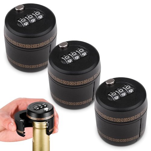3 PCs Bottle Cap Lock – Bottle Lock Liquor for Wine Security for 1–1.1" Mouth Size, Code Combination, Sealed Lid, Food-Grade Plastic – Reusable, Safe, and Easy for Travel or Home