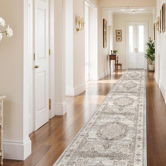 Skiennix Washable Extra Long Hallway Runner Rug - Non-Slip, Stain Resistant, Soft Carpet | Beige, 3x20 ft