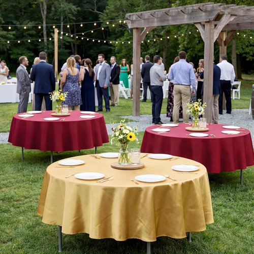 Buryeah 12 Pcs Burgundy & Gold Round Table Cloths - 84 Inch Waterproof Disposable Covers for Events