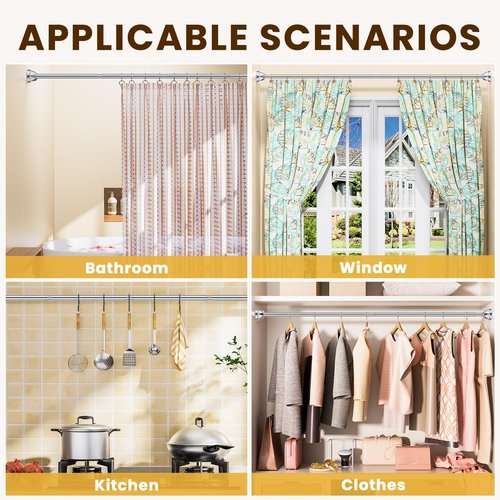 TITGIPE Shower Curtain Rod 27-80 Inches, No Drill Tension Curtain Rod, Adjustable Spring Tension Shower Rods for Bathroom, Kitchens, Windows, No Rust, Silver