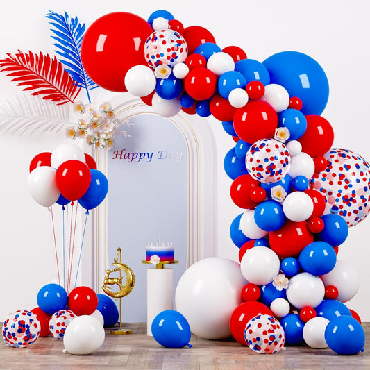 Voircoloria 130pcs Party Balloons - Red, White & Blue Latex in Various Sizes for Celebrations