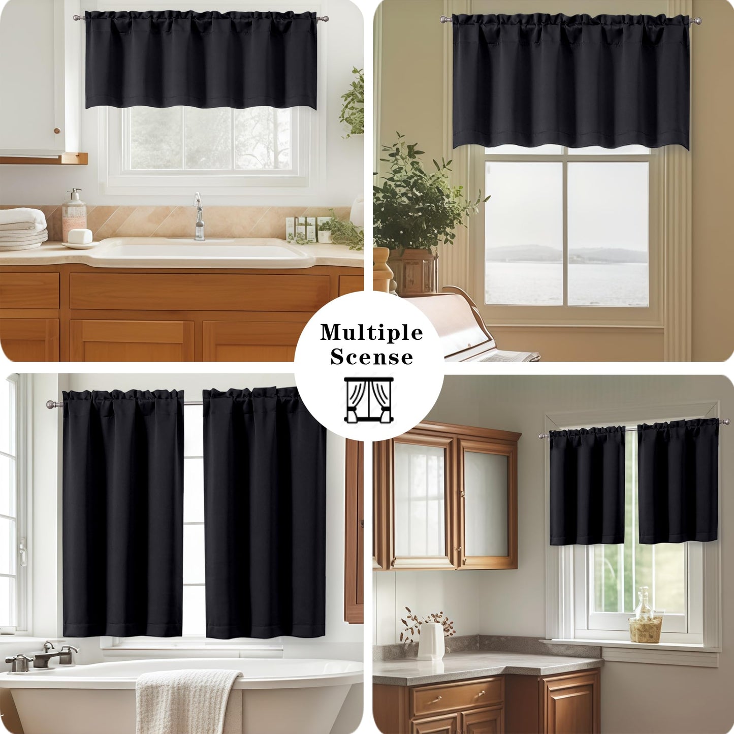 OWENIE Black Kitchen Curtains 36 Inch Length, Short Blackout Small Thermal Insulated Cafe Curtains Tier Over Sink Rod Pocket Half Window for Bathroom Bedroom Camper RV Bunk, 2 Panels, Each 30" Wx36 L