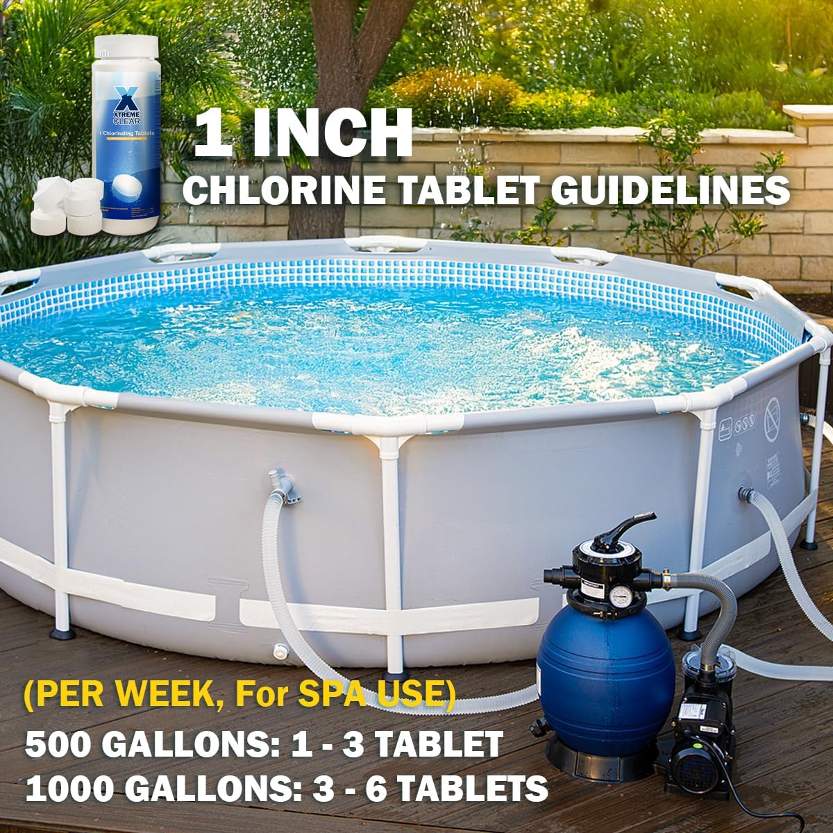 XtremeClear Chlorine Tablets - Long-Lasting 1" Stabilized Tablets for Pools & Spas | 1.5 Pounds