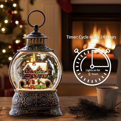 Regine Switzerland Christmas Snow Globe - Musical Water Lantern with 6-Hour Timer & USB/Battery Operated | Festive Holiday Decor