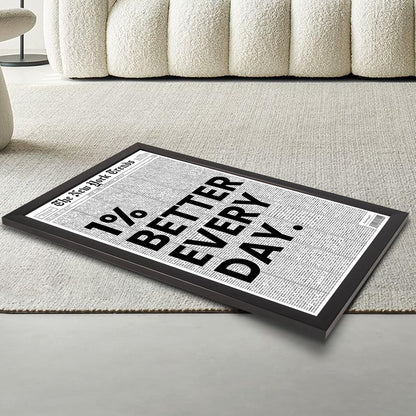 Skiennix Black And White Newspaper Canvas Wall Art - Inspirational Daily Quote Typography | 12x16in Framed Decor